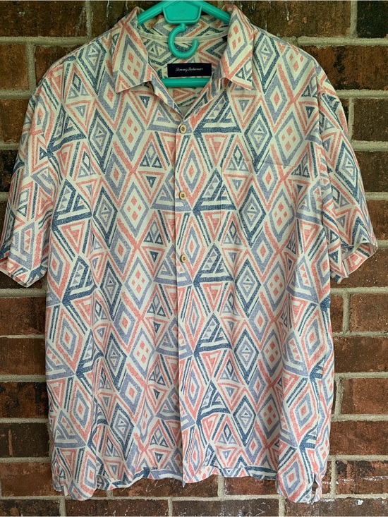 Tommy Bahama Other - Tommy Bahama Short-Sleeve Button-Up in Coral & Blue Diamond Print